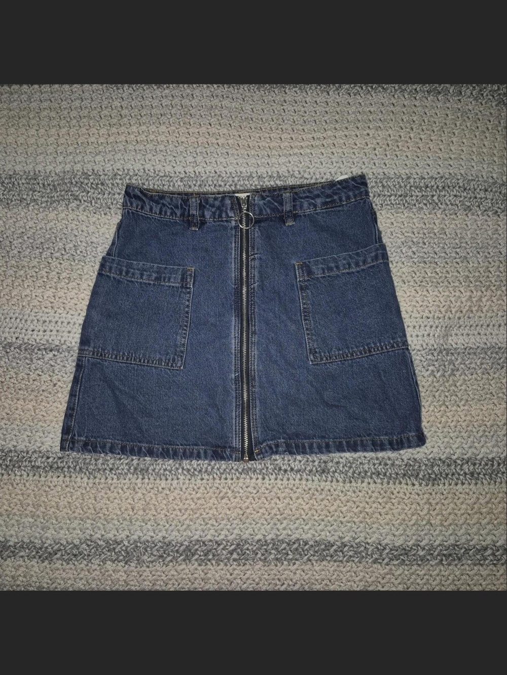 Society Dark Blue Denim Mini Skirt with Front Zip